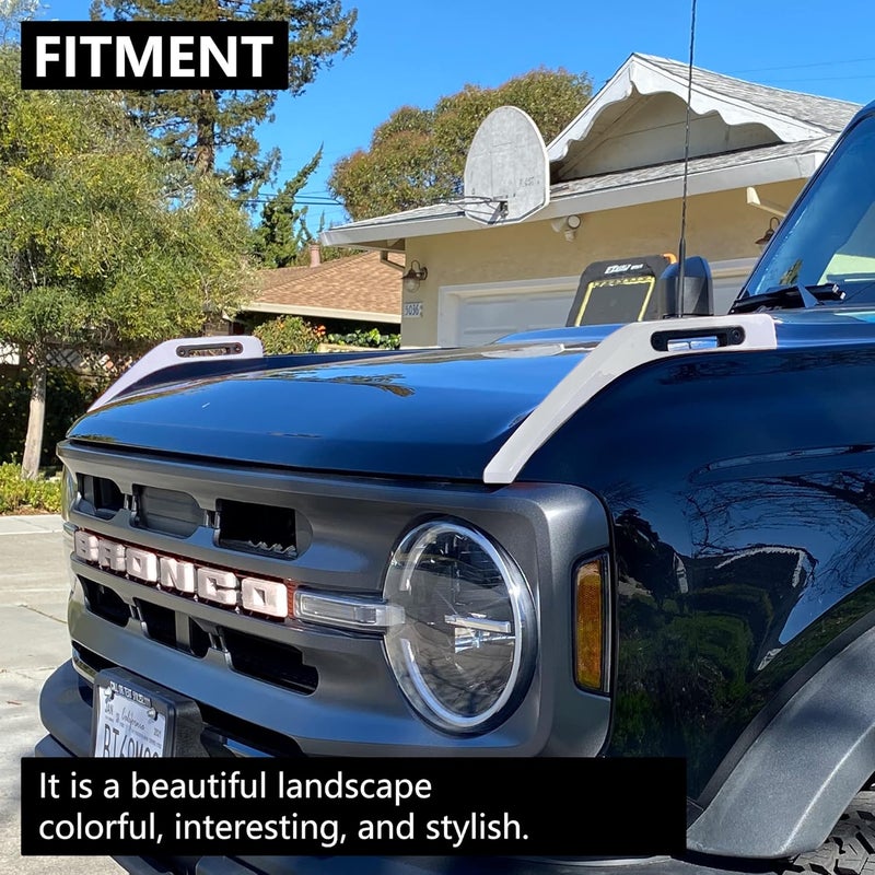 RERPRO Hood Trail Sights Cover Trim for Ford Bronco 2 Door 4 Door 2021 2022 2023 2024 2025 Accessories Engine Hood Hinge Cover Hood Side Release Handle Decoration Stickers Accessory 1 Pair White - Image 3